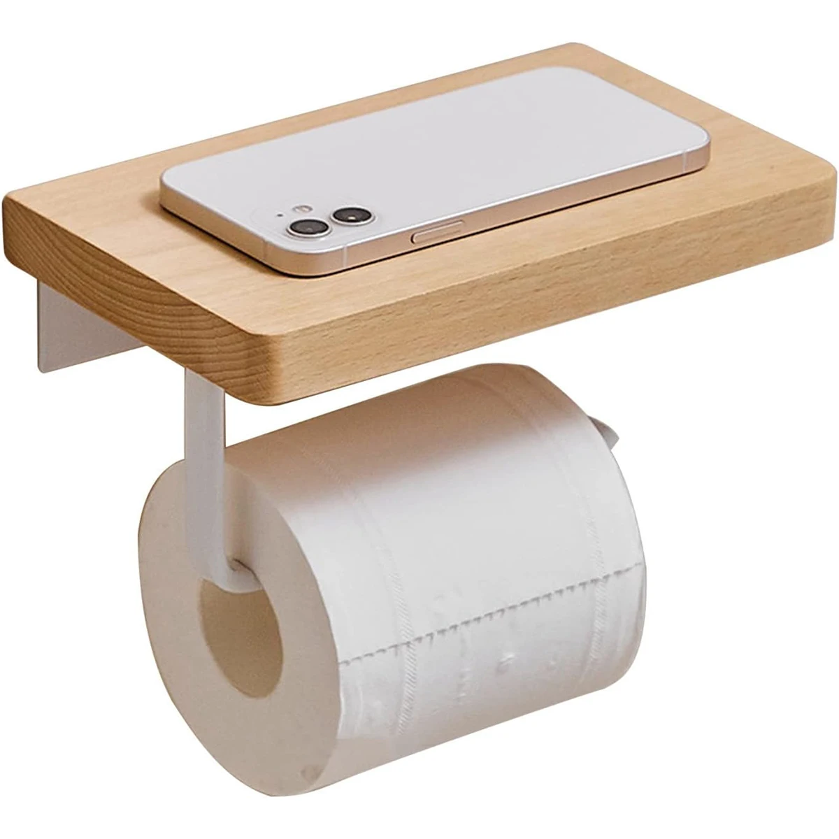 Toilet Paper Holder Solid Wood Punch-Free Phone Storage Rack Bathroom Accessories