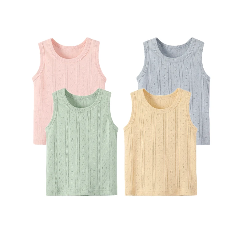 Baby Clothes Boys Girls Vest Tops Cotton Summer 3-24 Months Thin Undershirt Jacquard mesh Solid Color Sleeveless Top Infant