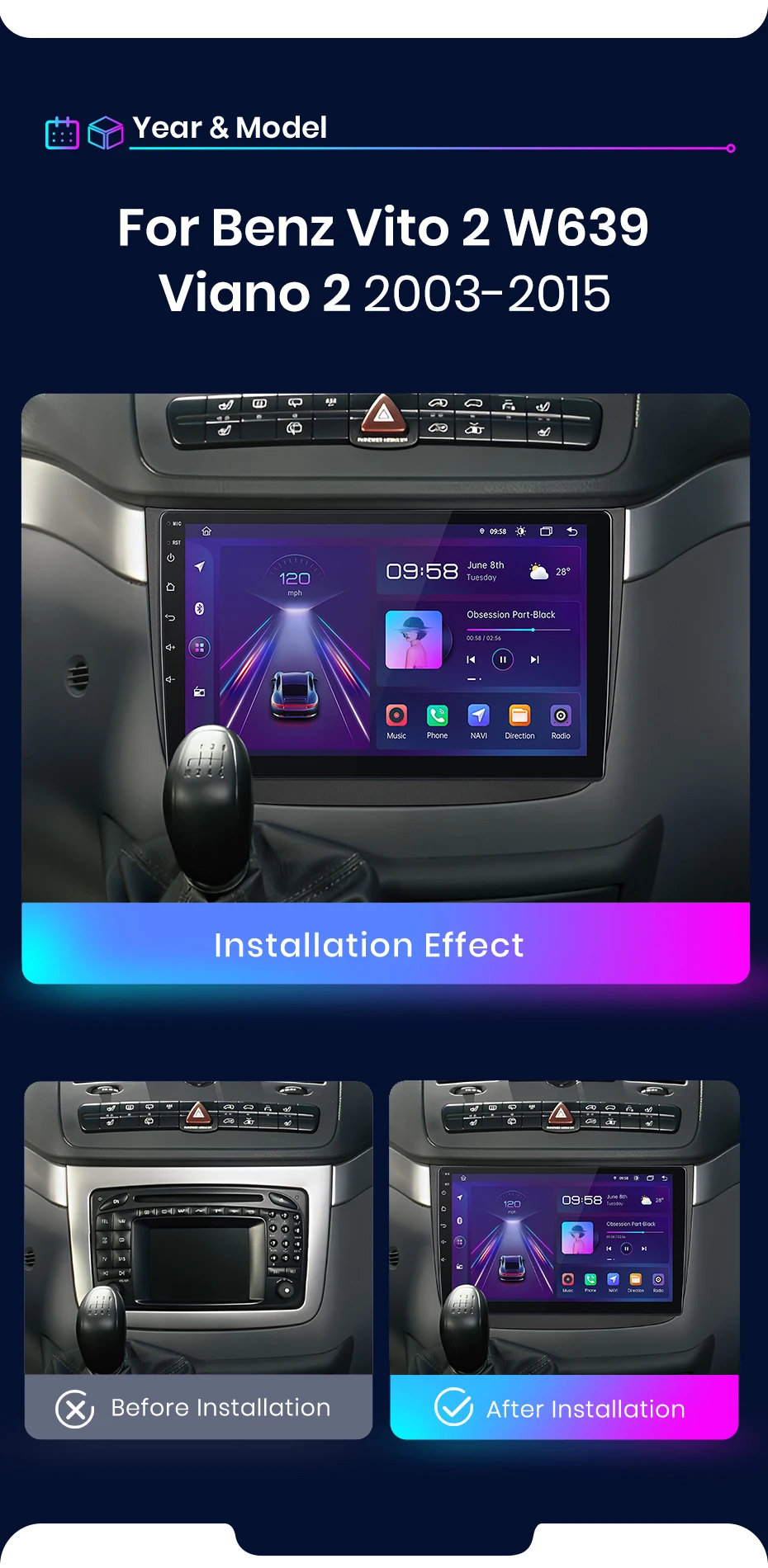 Für Mercedes-Benz Vito 2 W639 Viano 2 2008-2012 Drahtlose CarPlay für Apple Android Auto Auto Radio GPS multimedia Stereo – Detail 5