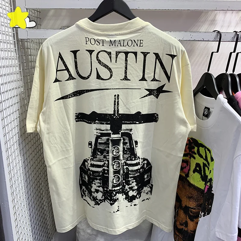 

Hip Hop Oversized Cream Hellstar Studios T-Shirt Men Women 100% Cotton Car Printing Short Sleeve Tee Best Quality Top With Tag