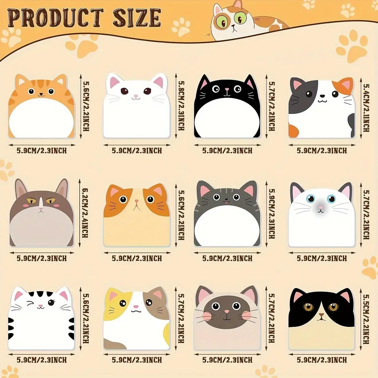 12pcs Sticky Notes Cute Cat, Creative Journal Convenience Stickers Suitable For Notebook And All Kinds Of Note Taking Occasions 5