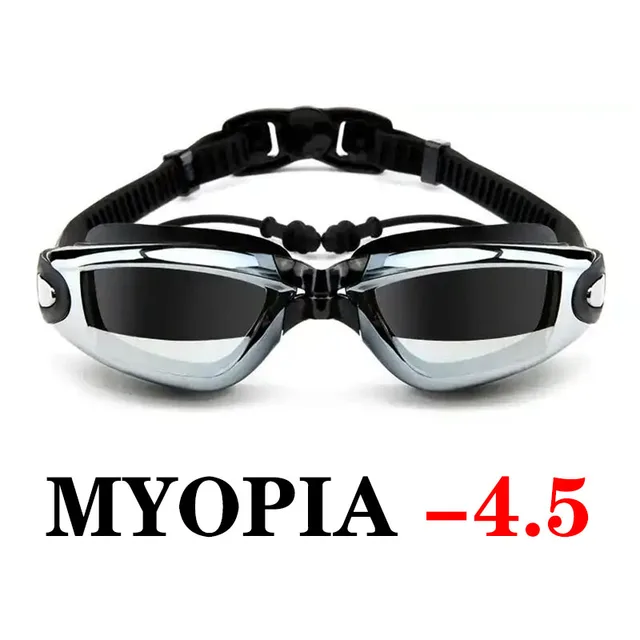 Optical Swimming Goggles Men Women Myopia Pool Earplug Professional Waterproof Swim Eyewear Prescription Adult Diving Glasses Myopia Black -4.5