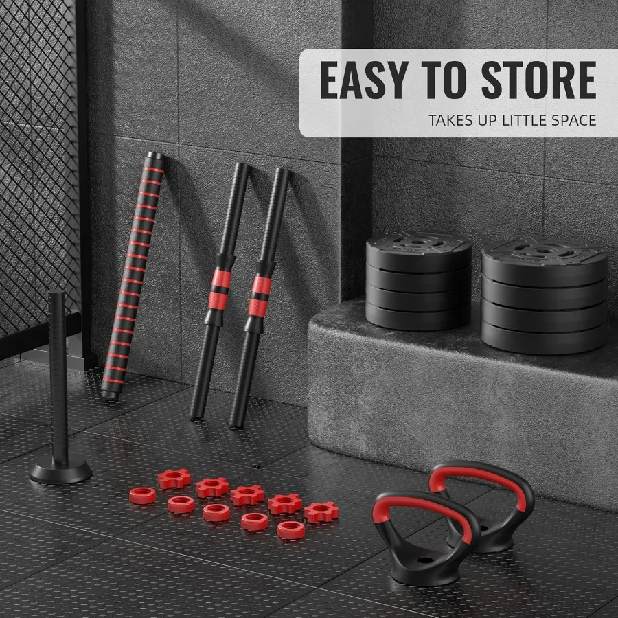 OLIXIS Adjustable Dumbbell Set 4 IN 1 Changeable Dumbbells Barbell Kettlebells and Push Up Stand MultiFunctional Exercise and F