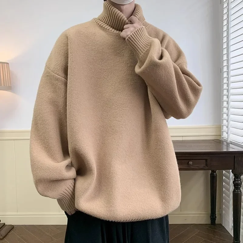 Autumn Winter Loose Casual Turtleneck Sweater Men Fashion Knitted Pullovers Men Solid Color Warm Harajuku Knitting Sweaters Man 3