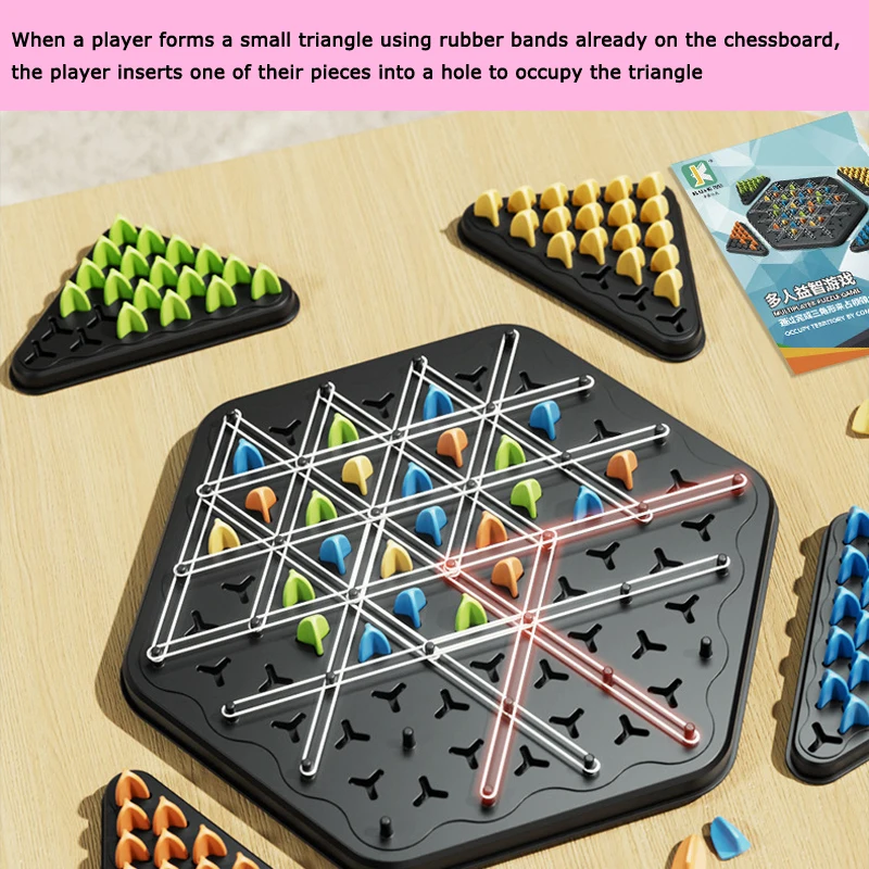 Chain Triangle Chess Game Triggle Rubber Band Educational Interactive Battle Set For Family Party Gift Box 30*27CM