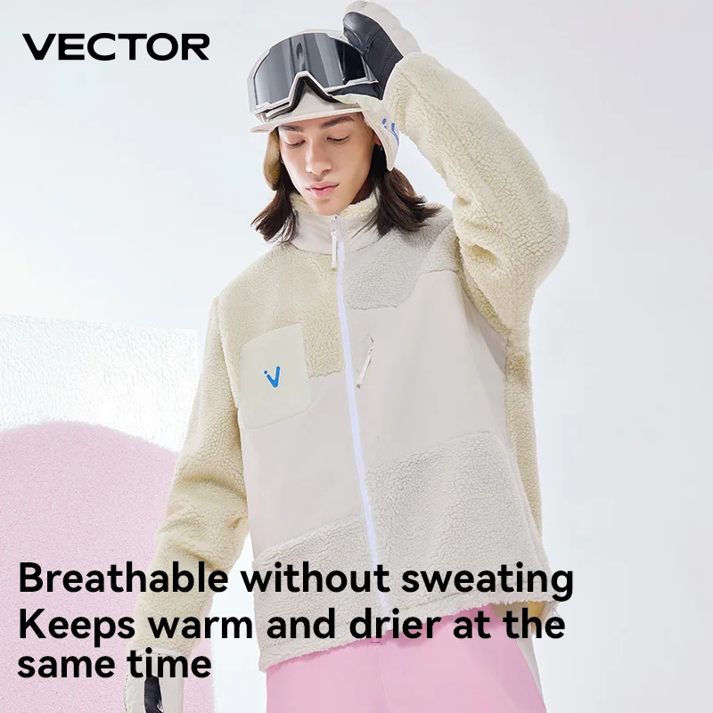 VECTOR Men and Women Lamb Fleece Open Top Color Contrast Splicing Warm Outdoor Double Board Skiing Autumn Winter Outdoor Sports winter jacket ski jacket