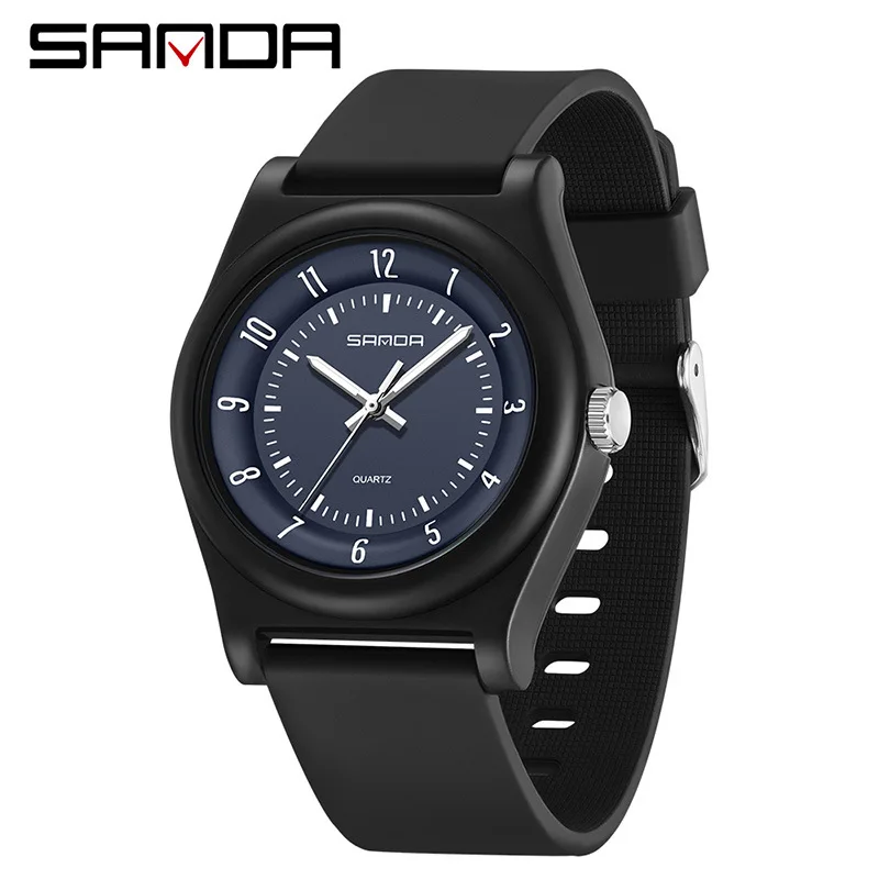 Fashion Sanda Brand 6219 Quartz Student Simple Black Purple Pink Analog Display Silicone Strap Wristwatch For Boy Girl WrisWatch 5