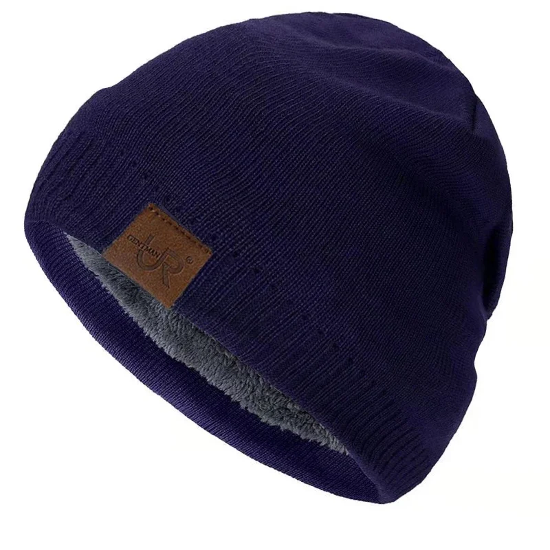 Unisex URGENTMAN Labal Wintermützen Einfarbige Strickmützen für Männer und Frauen Beanie Cap Outdoor Hinzufügen Pelzfutter Warme Sportmützen – Detail 8