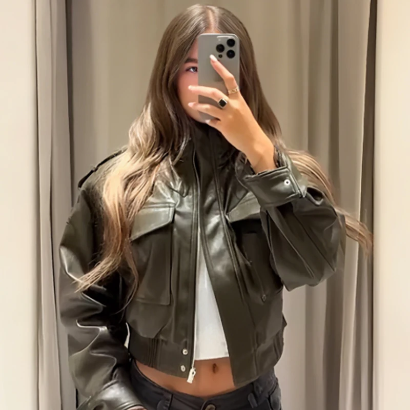 Bomber da donna in finta pelle scamosciata oversize cappotto