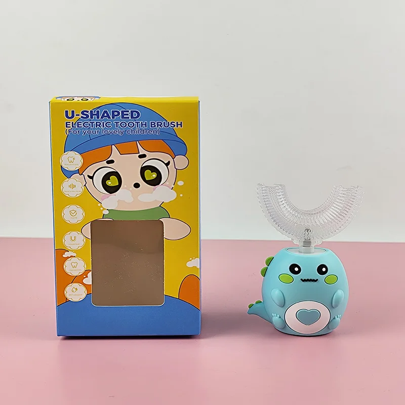 방수 세척 가능 초음파 U자형 구강 청소 도구, USB 충전식 어린이 치아 미백 전동 칫솔