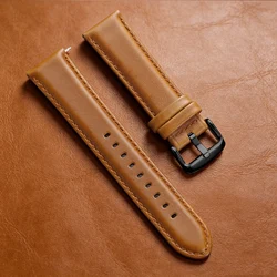 Elegant Vintage Cowhide Leather Watch Band with Quick Release Mechanism - 22mm (Light Brown Black)