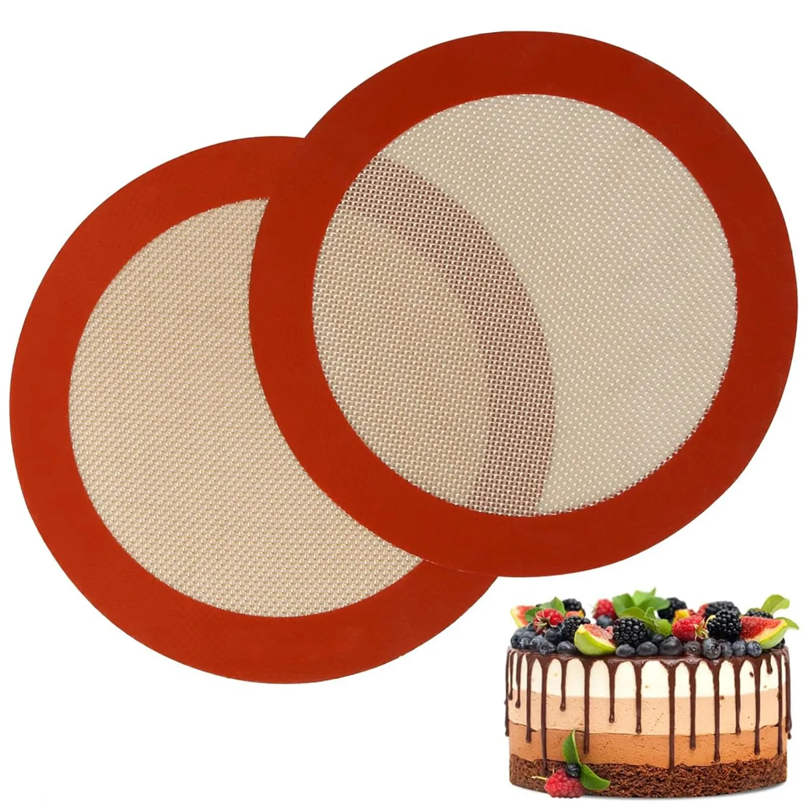 1/ 2PCS Round Silicone Baking Mat, Non-Stick Reusable Sheet Liners for Air Fryer, Oven, Baking Pans for Cake/Pizza/Pastry/Cookie