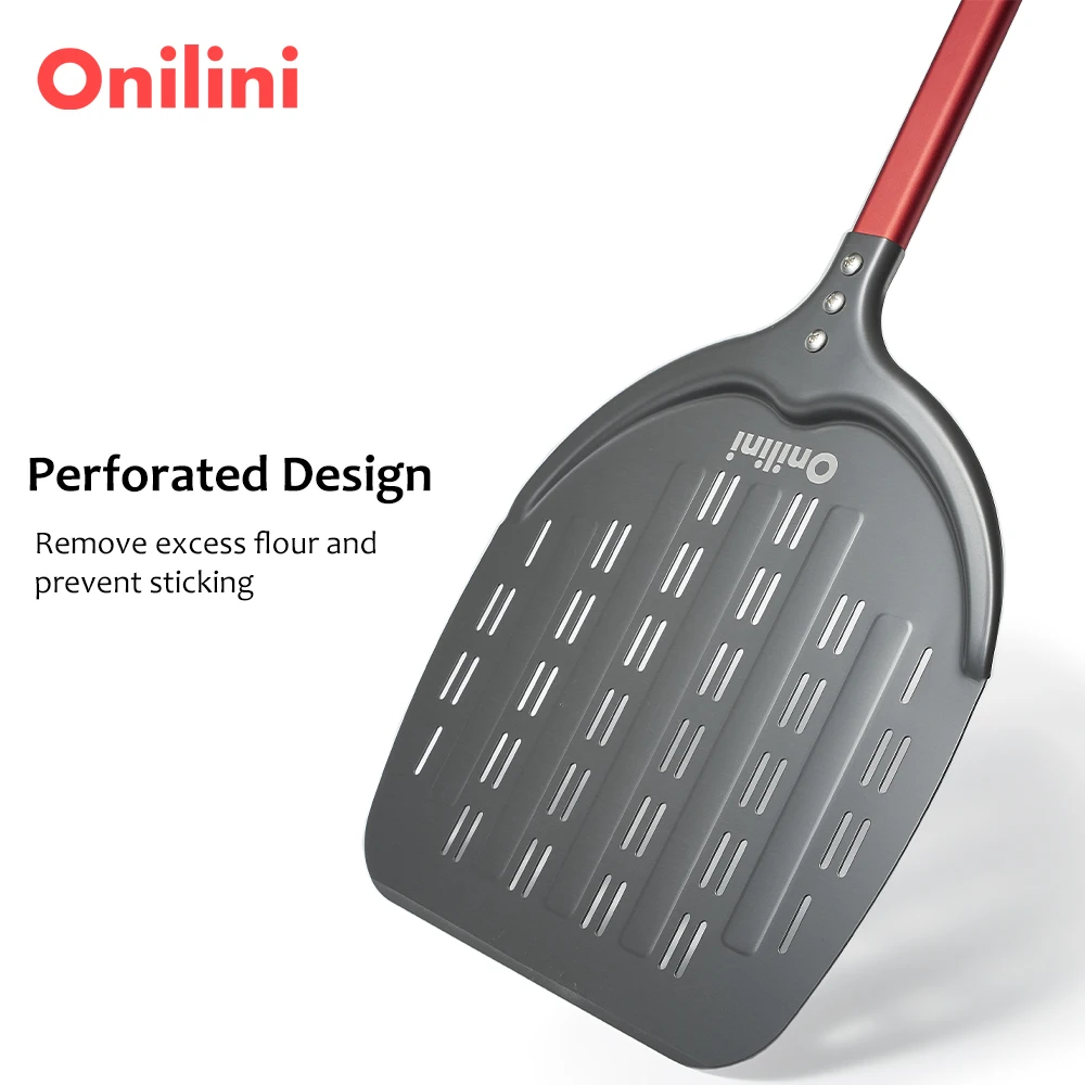 Onilini 12 inch Pizza Peel Perforated Pizzas Shovel Apple Shape Pizza Paddle with Aluminum Alloy Short Handle Peel