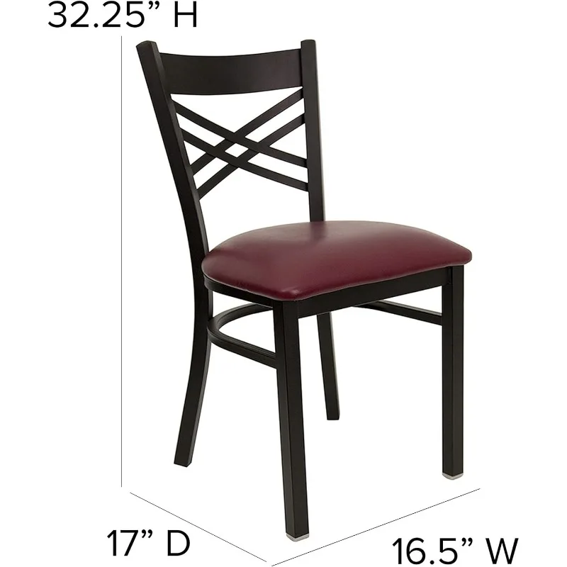 Metal restaurant chairs - Burgundy vinyl chairs, commercial and household coffee chairs 3