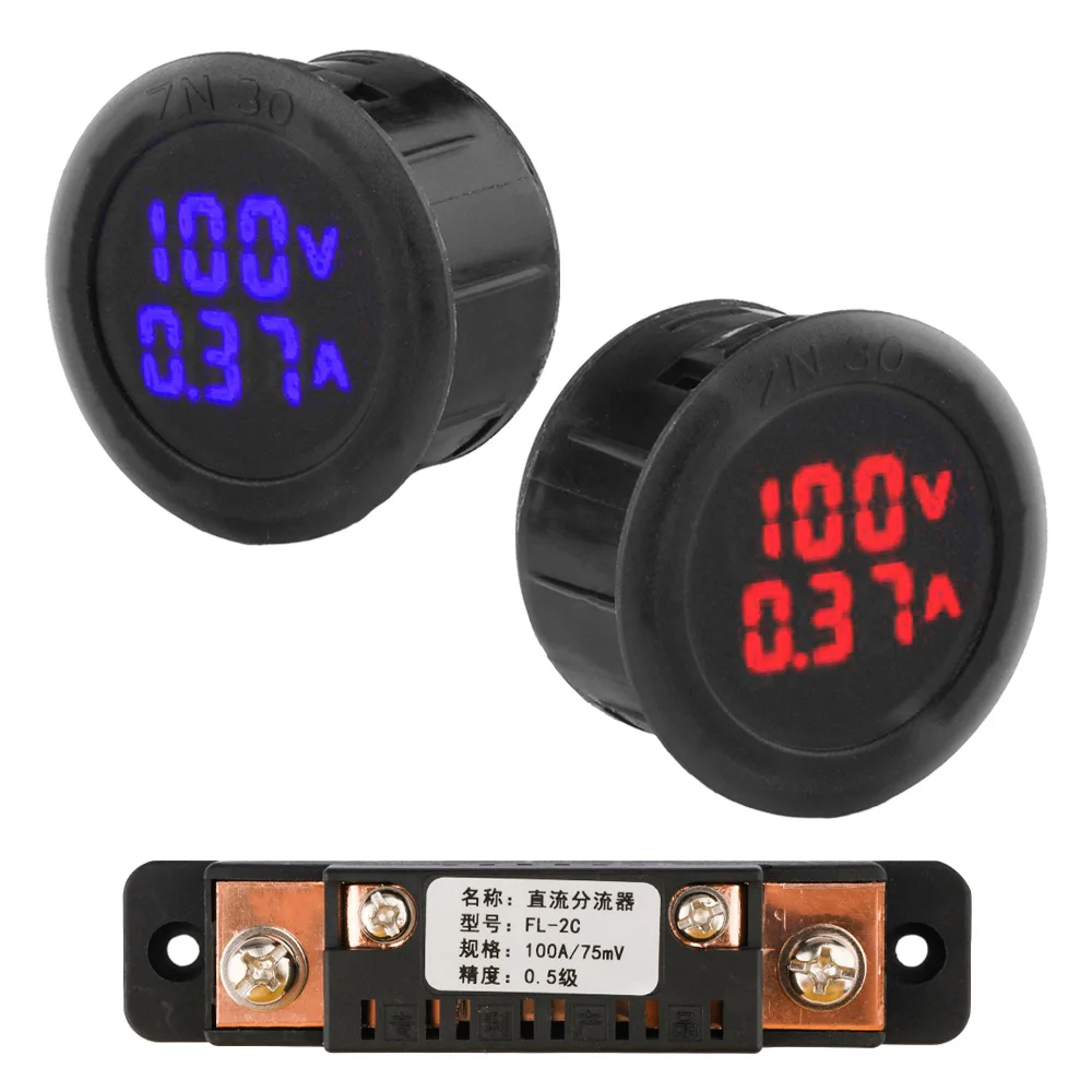 

DC5-100V Digital Voltmeter 1A 10A 50A 100A LED Digital Display Circular Car Voltage Current Meter Volt Detector Monitor Panel