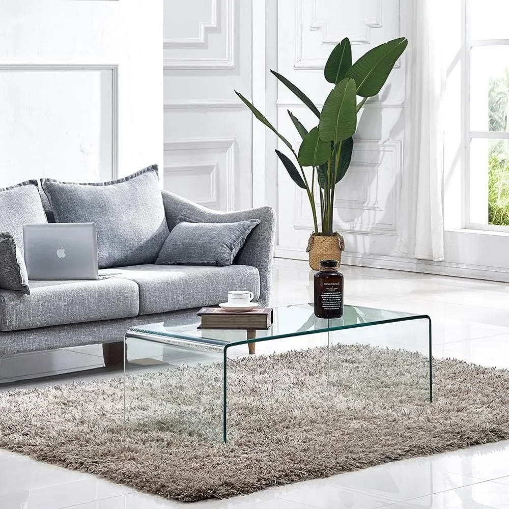 Premium Tempered Glass Coffee Table,Small Modern Coffee Table for Living Room,Match Well with Rug(39.4x19.7x13.8) 4