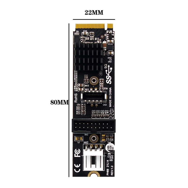 Placa de Expansão do Painel Frontal M.2 m Key Nvme Pcie para Usb 3.1 10gb 5gb 20 Pinos Portas Usb 3.0 Hub Riser para pc - Imagem 4