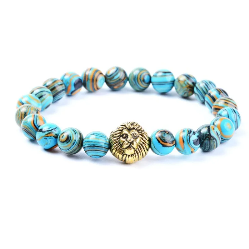 

New Blue Beaded Bracelet lion Lava Malachite Onyx Natural Stone Bracelets For Women Men Cool Goth Wristband Fashion Jewelry
