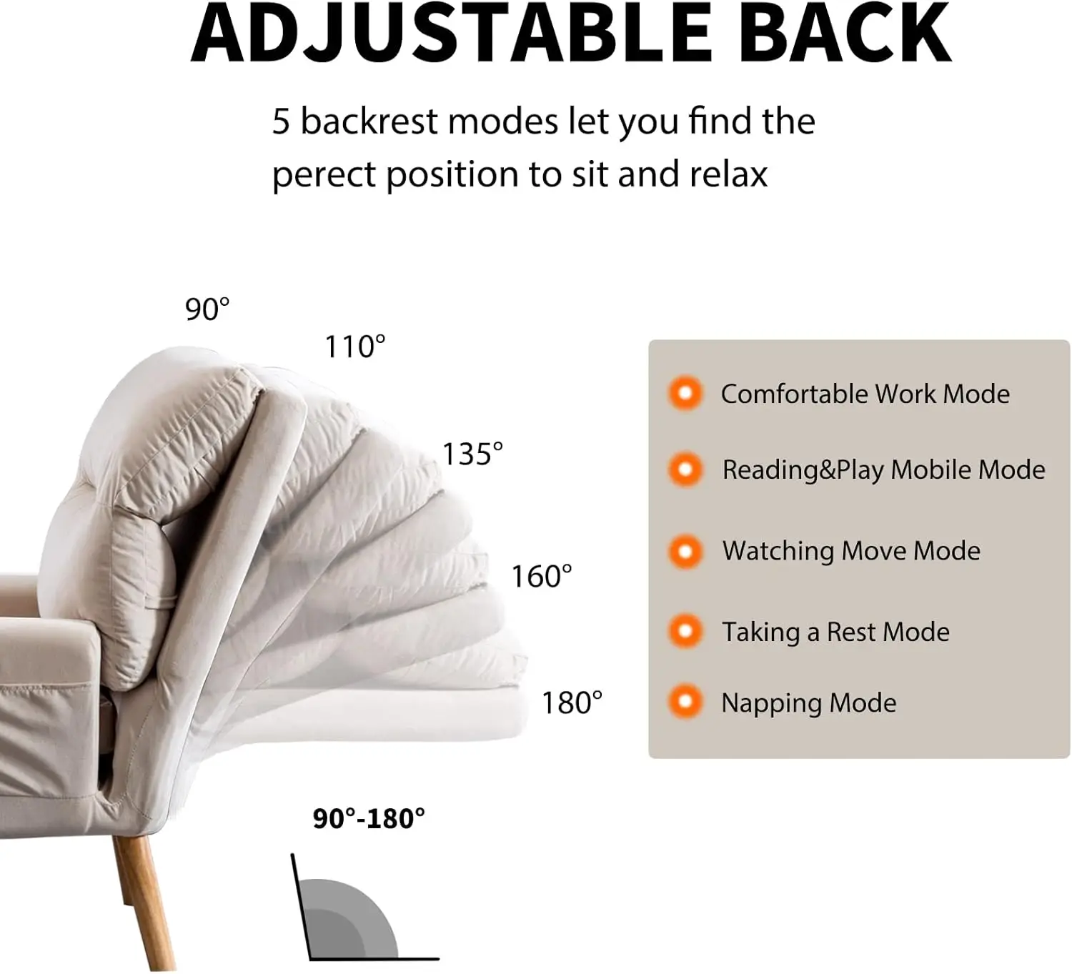 Accent Chairs with Ottoman,Velvet Fabric Armchair with Ottoman for Bedroom Living Room, Mid Century Modern Chair with Adjustable