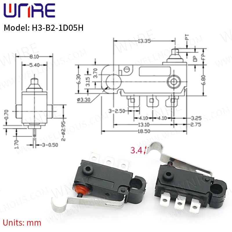 thumbnail image 1 of Microinterruptor momentáneo H2 H3-A, interruptor de límite mini de 2/3 pines, interruptor pulsador impermeable con reinicio automático, 1 of 5