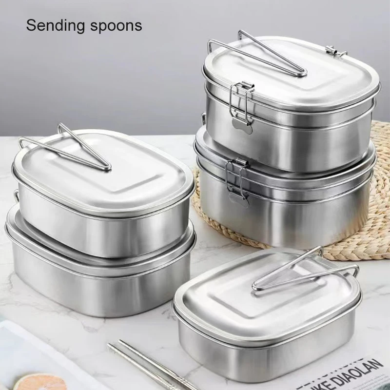 

304 Stainless Steel Square Lunch Box Sealed Insulation Bento Box Student Lunch Box Canteen Large Capacity Compartment Lunch Box