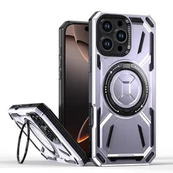 Magnetic Shockproof Bumper Armor Case with Magsafe Ring Holder - iPhone 14 - 13 (Purple)
