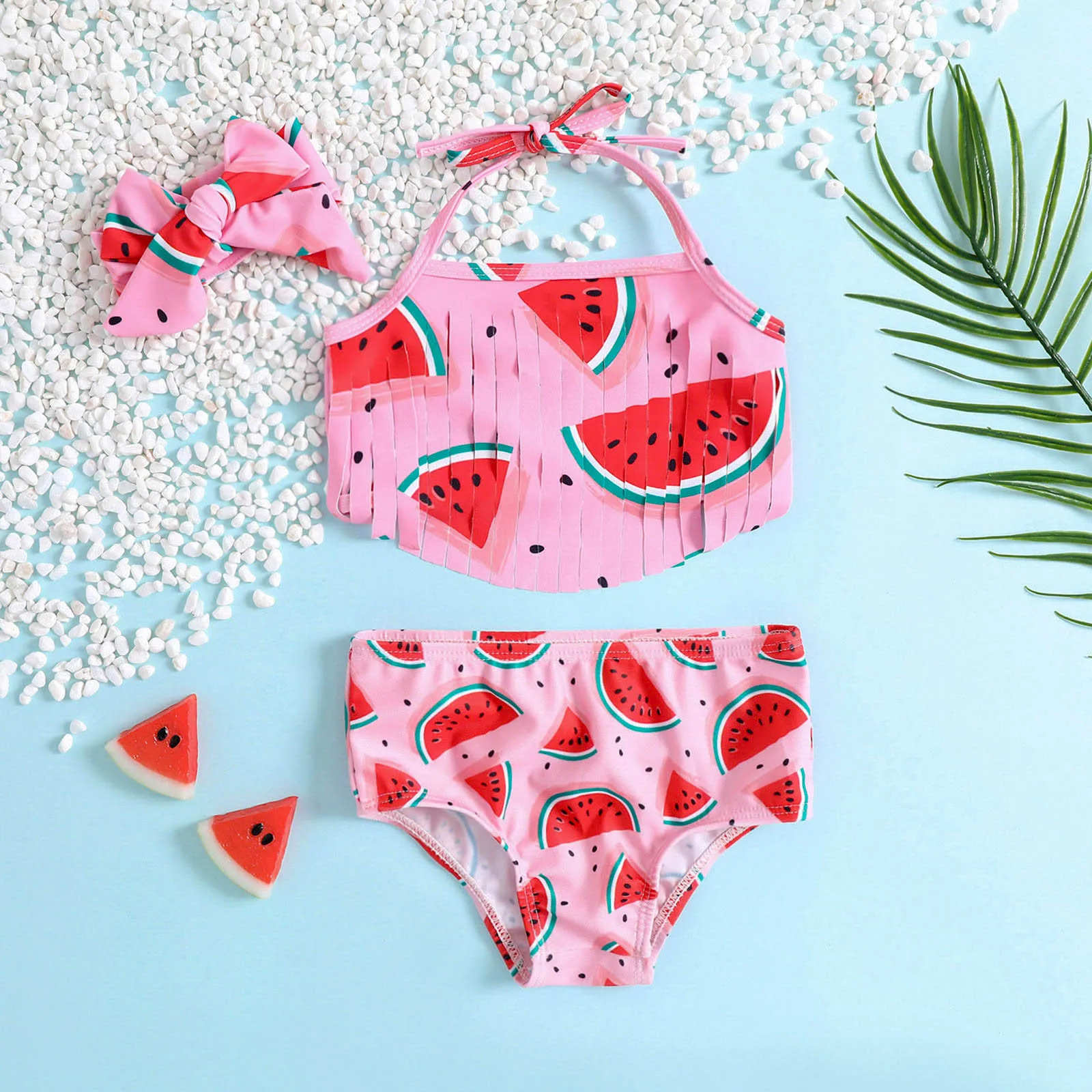 Girls Swimwear 5t Swim Suit Summer Toddler Girls Bowknot Strawberry Prints Three Piece Swimwear