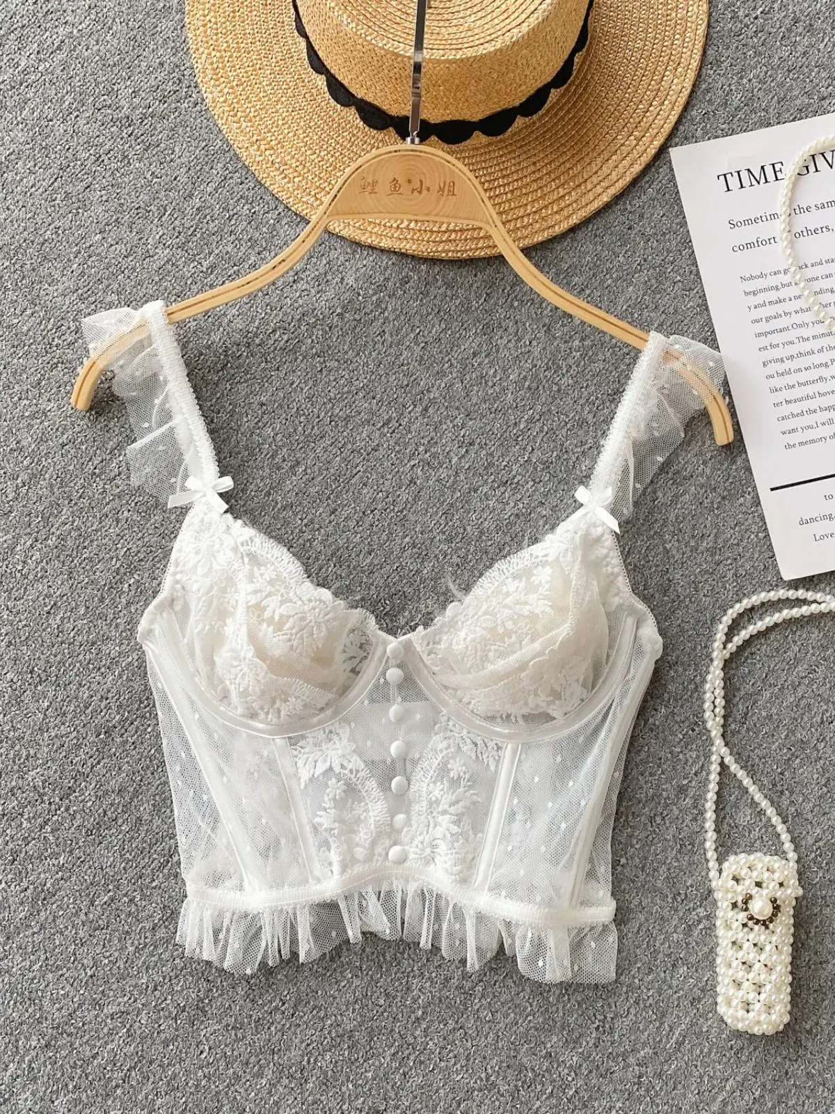 859457-b75520.jpg ssTss French Elegant See Through Mesh Lace Tank Top for Women Summer Sexy Black White V Neck Strap Slim Fit Vest Bras Tops - Image 1