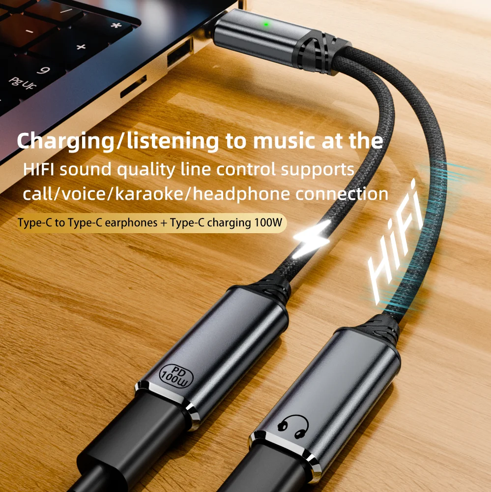 รูปสินค้า USB-C 2 ช่อง ชาร์จเร็ว + เสียงคุณภาพสูง สำหรับมือถือทุกแบรนด์