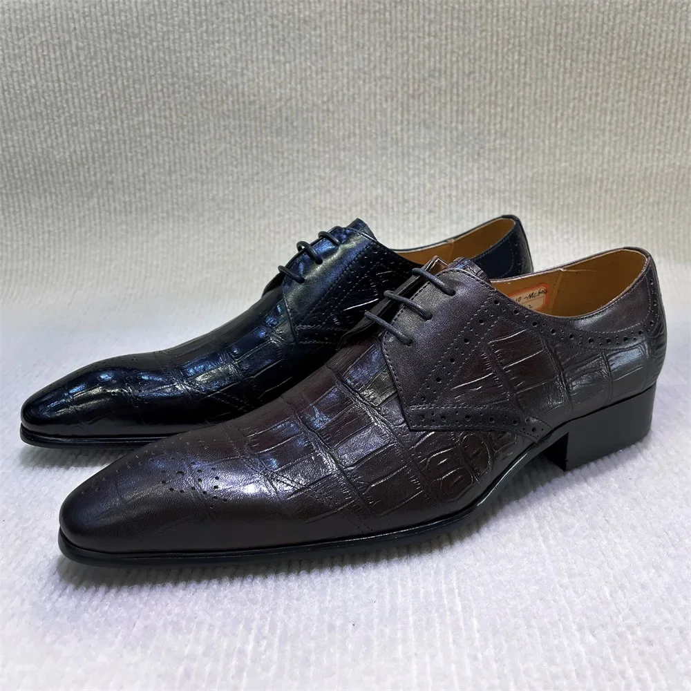 Men Luxury Italian Leather Oxfords Shoes Brown/Black Lace-Up Wedding Business Formal Fashion