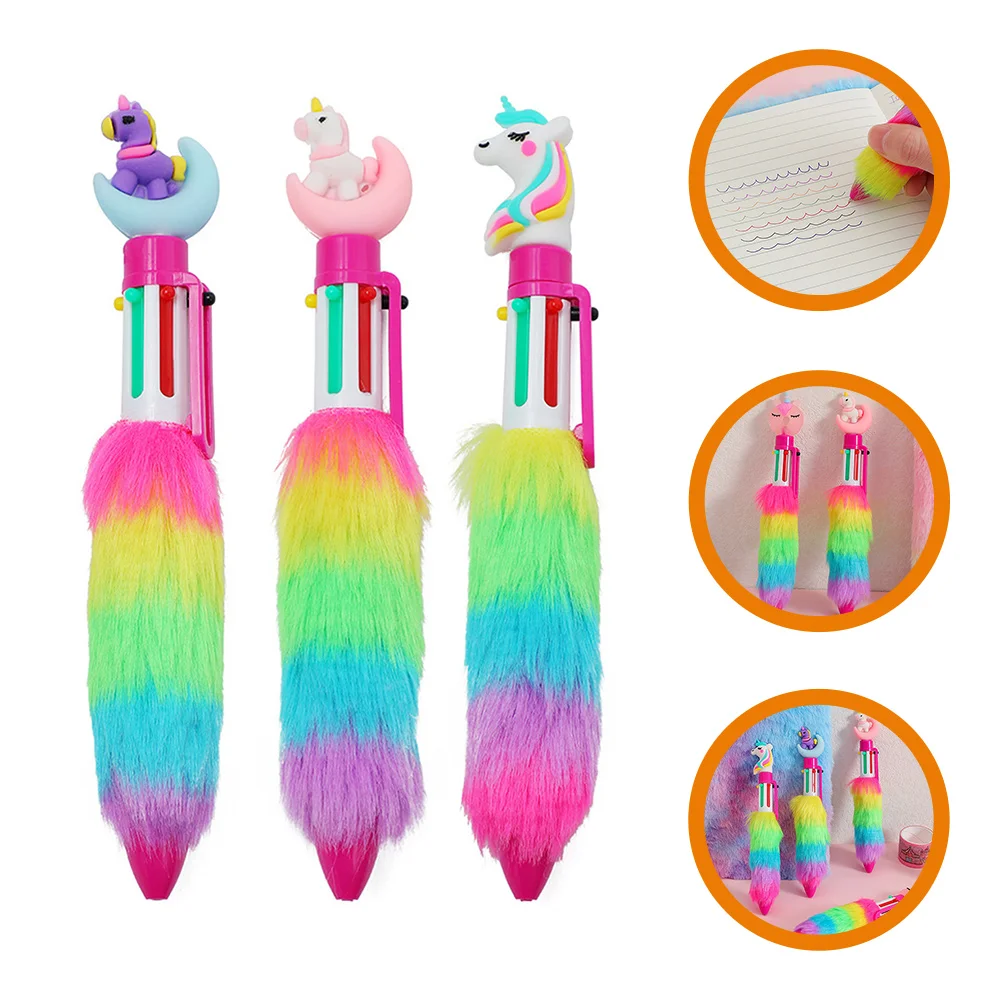 

3 Pcs Unicorn Ballpoint Pen Multi Colored Pens Changing Fluffy Fun Fine Tip Colorful for Girls
