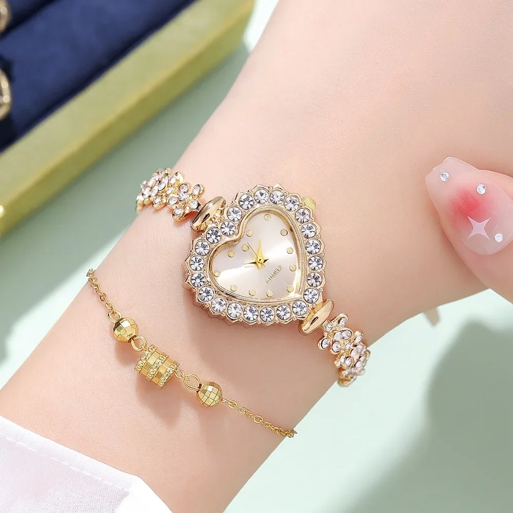 Women Watches Heart Shape Small Dial Women's Bracelet Watch Quartz Wristwatch Retractable Chain Strap Watch