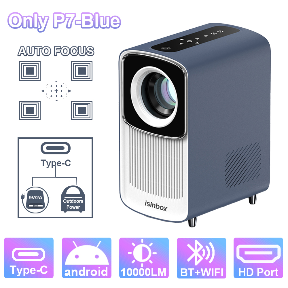 Portable Projector ISINBOX P7 Support Power Bank 4K Android Auto Focus Home Theater WIFI BT Type C Traveling Camping Projector