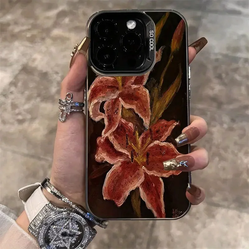 ตัวเลือกสินค้า เคส iPhone ลายดอกลิลลี่ สีดำ แข็ง