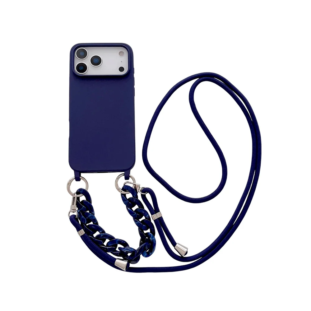 Elegant Crossbody Lanyard Marble Acrylic Chain Phone Case with Soft Matte Finish