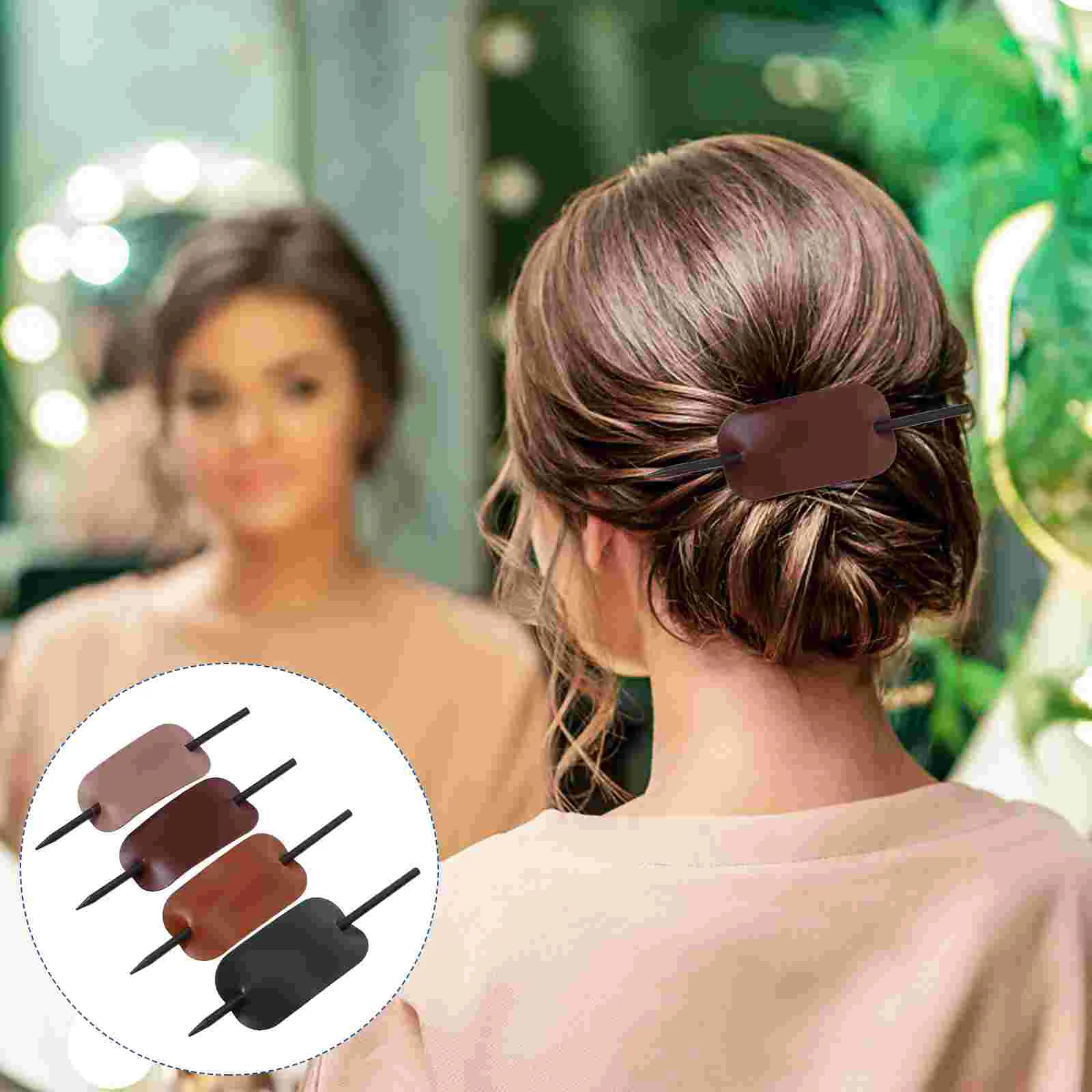 4 Pcs Hairpin Tiara Wood Bun Hair Pin Stick with Girl Chignon Accessories Beech Ponytail Miss Simple wood headband holder hair accessory scrunchie chains bracelets display organizer stand for teen girl women gifts