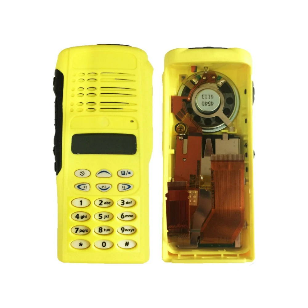 Yellow Walkie Talkies Full Keypad Replacement Housing Case Cover Kit With Speaker & LCD Display For  HT1250 GP338 Radios lcd screen display board with flex cable for motorola gp338 gp380 gp360 ptx760 mtx960 ht1250 pro7150 series radio walkie talkie