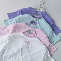 Vêtements de Yoga pour femmes, chemisier à manches courtes, croix creuse, maille fine, beau dos, chemises extérieures, Slim, Fitness, haut de sport 2