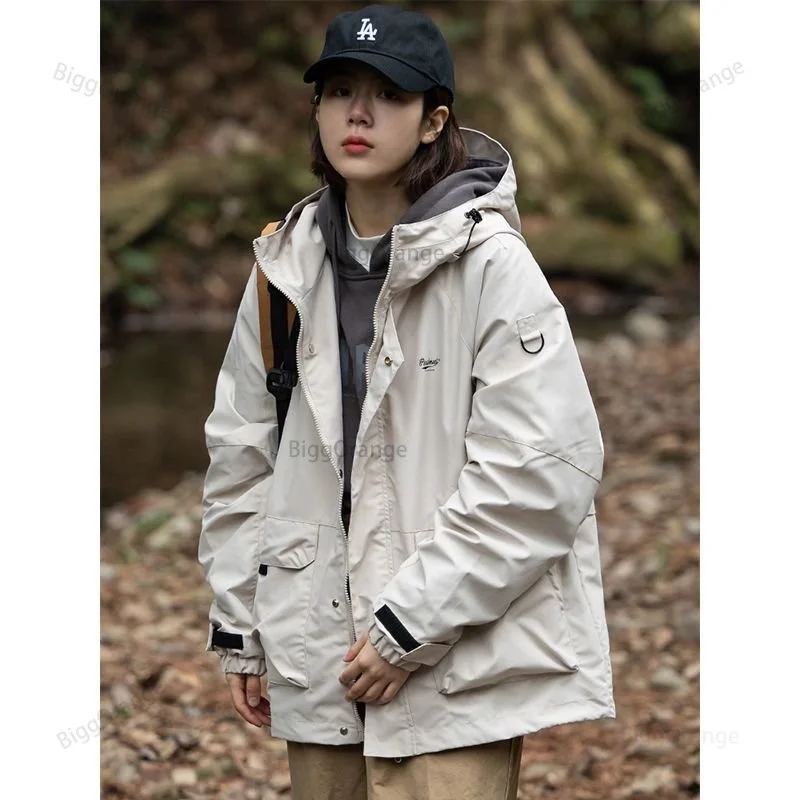 

Simple Fashion Multi-pocket Outdoor Hooded Jacket Coat Women Couple Loose Street Sports Jacket Winter Warm Trench Coat for Women