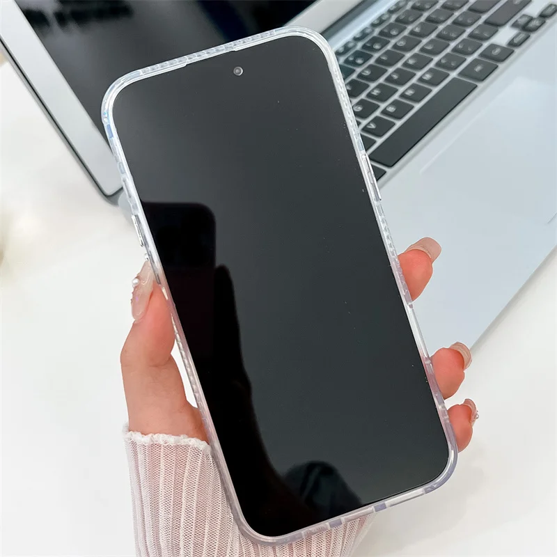 Coque de téléphone Camlet Feather Ring Holder Laser pour iPhone 16 Plus 15 14 13 Pro Max Hard PC Glitter Camera Protection Back Cover_voghion.com