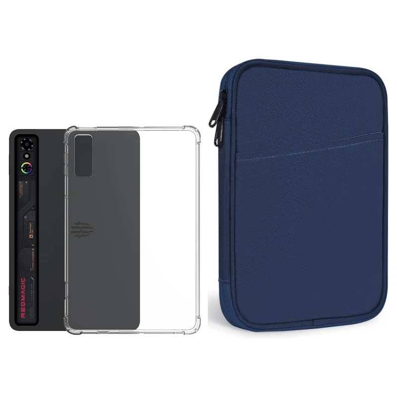 2-in-1 Gaming Tablet Accessory Set: Zipper Sleeve Pouch & Clear Shockproof Back Cover Case