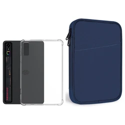 2 - in - 1 Gaming Tablet Accessory Set: Zipper Sleeve Pouch & Clear Shockproof Back Cover Case for RedMagic Astra (Dark Blue)