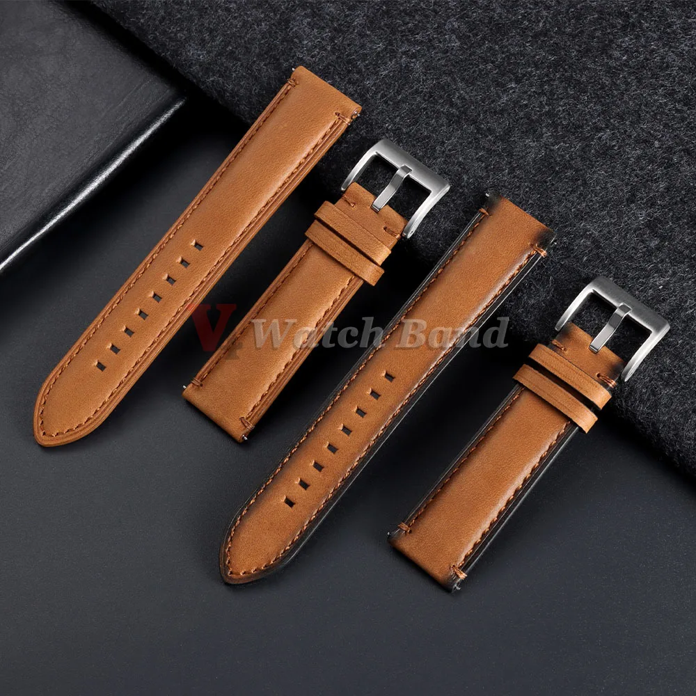 Vintage Brown Leather Watch Strap - Universal Breathable Bracelet