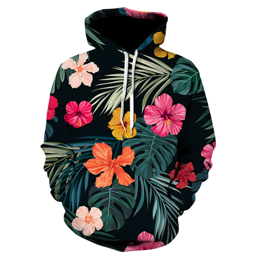 Green leaves 3d Printed man hoodie harajuku weeds hoodies Casual fashion Sweatshirt Rose flower Pullover Funny style jacket