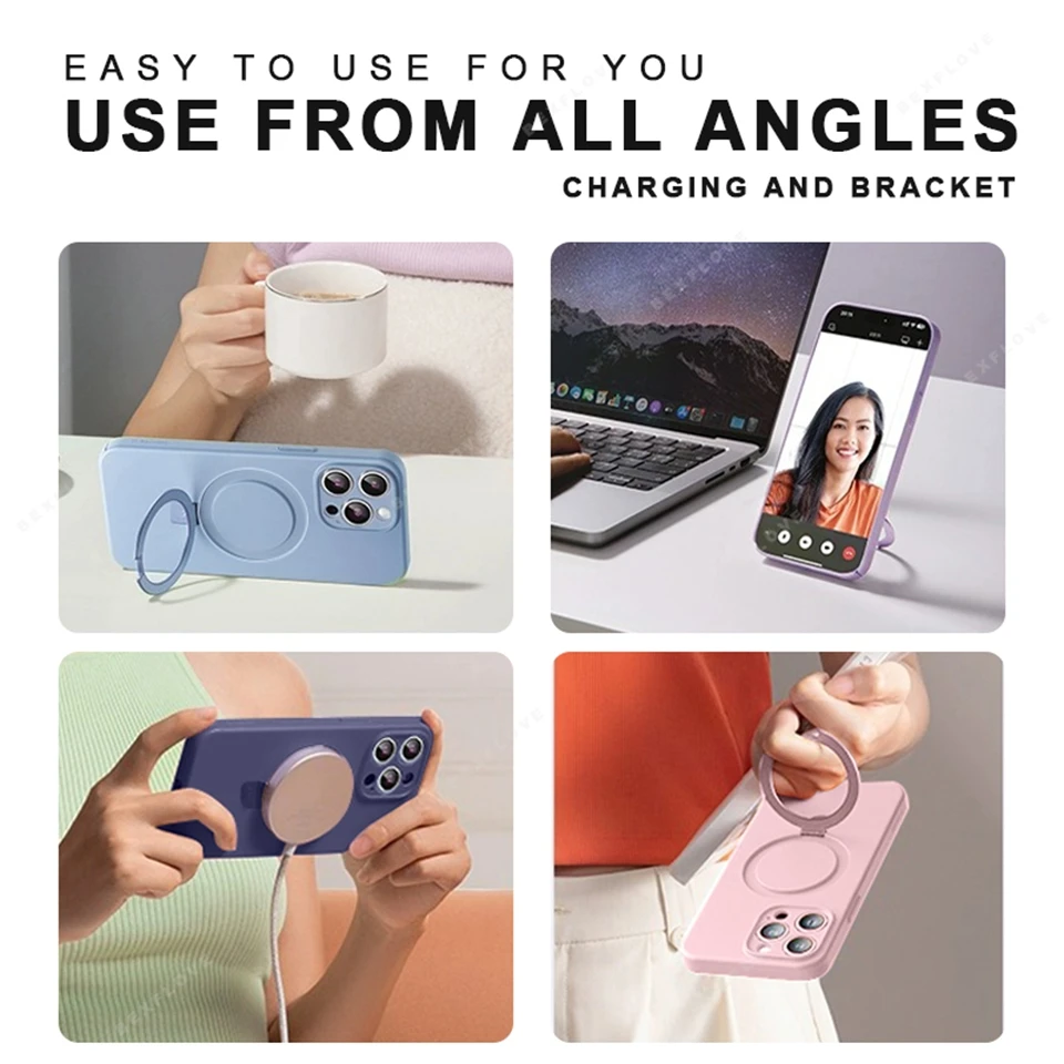 Magnetic Liquid Silicone Stand Phone Case with Magsafe-Compatible Protector