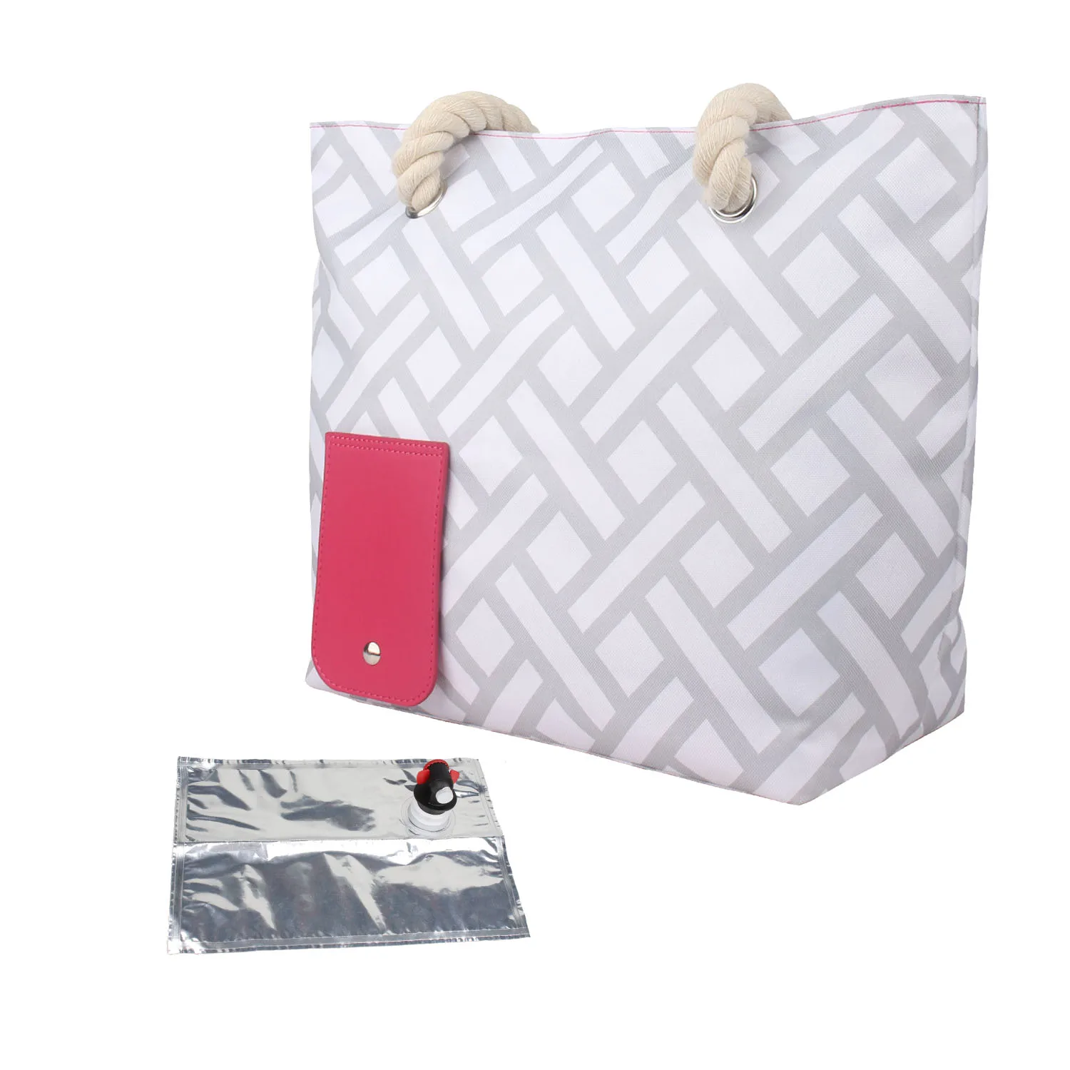 Wessleco Wine Tote Bag with Dispenser Portable Beach Insulated Large Cooler Bag With Hidden Bladder