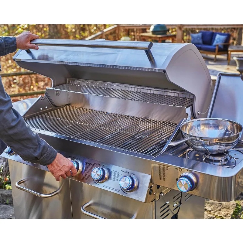 Monument Grills 77352 6-Burner Stainless Steel Cabinet Style Propane Gas Grill with Knob Controls, Side Burner 4