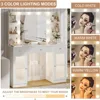 Makeup Vanity with Glass Top, White Vanity Desk with Mirror and Lights, Big Vanity with Drawers & Cabinets for Bedroom, Cute Van 4