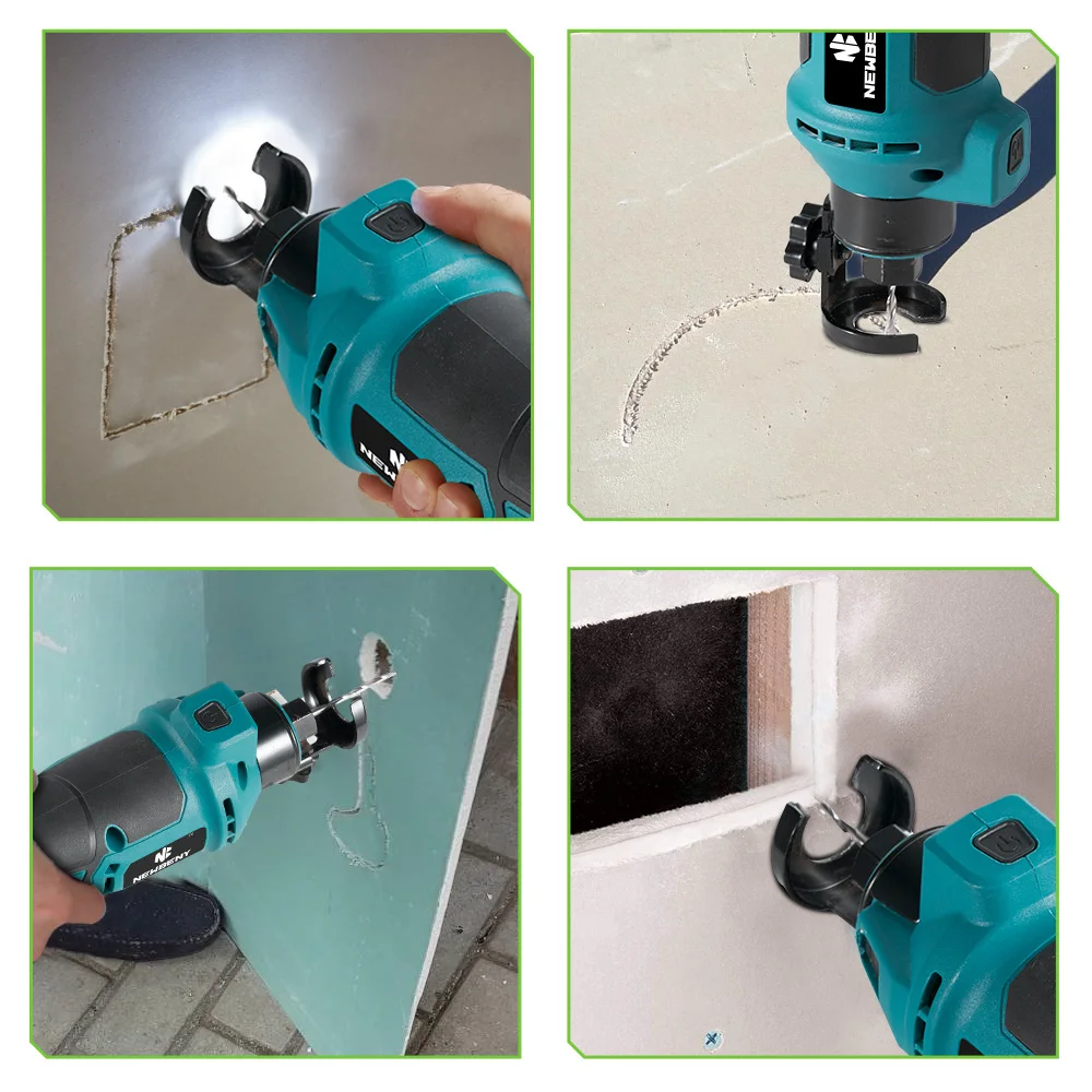 NEWBENY 3 Gears Brushless Electric Drywall Cut Out Tool Cutting Woodworking Drywall Sheetrock Tools For Makita Battery Pin 5