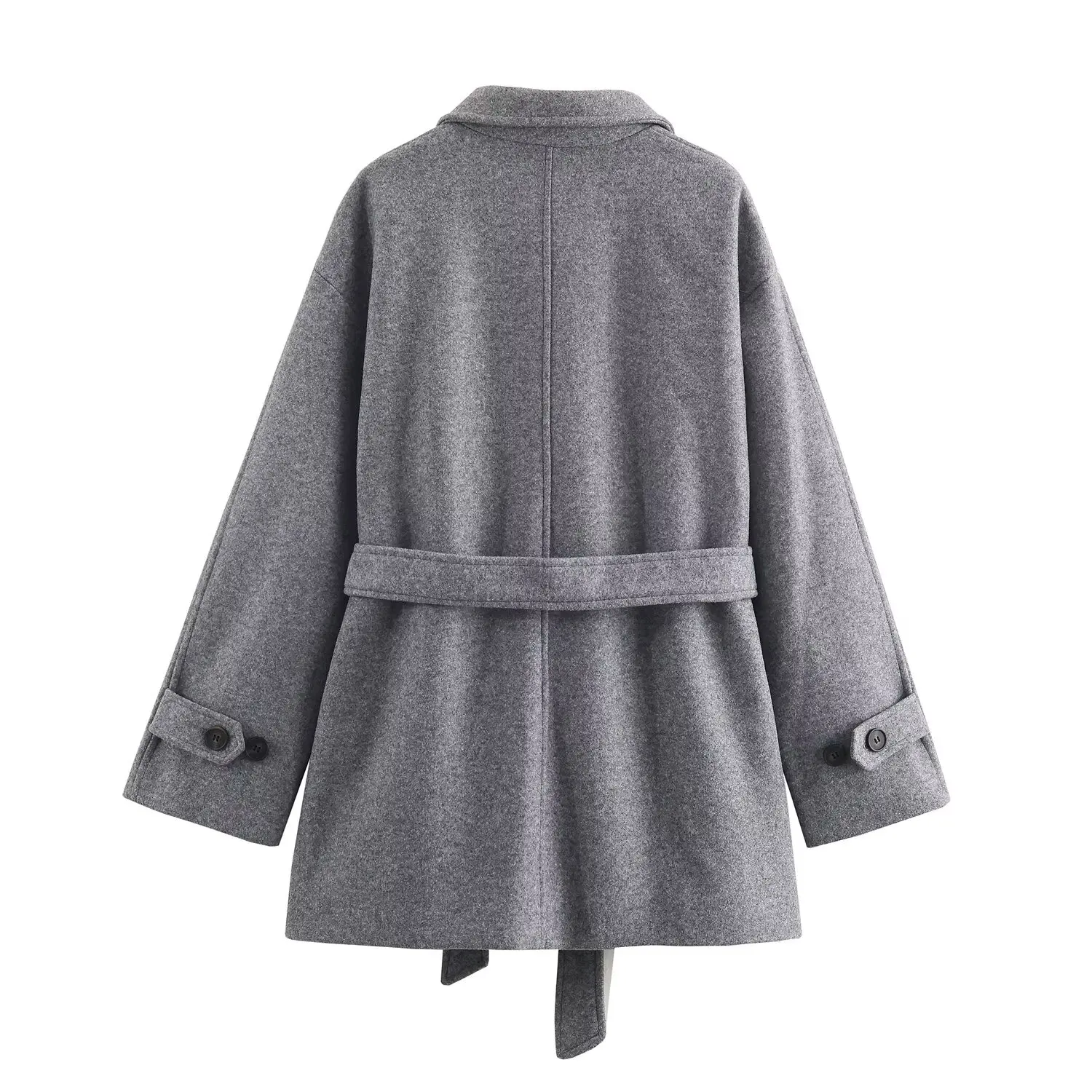 Women Elegant With Belt Wool Coat Female Autumn Winter Laple Long Sleeves Single-Breasted Outwear Lady Loose Jackets Streetwear
